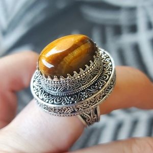 New Tiger Eye Antique Design 925 Silver Statement Ring.